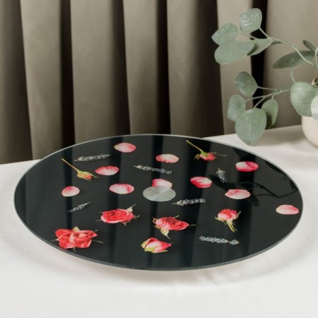 Glass stand for the cake rotating Magistro "Roses on the Black", D = 32 cm, Black Color Black