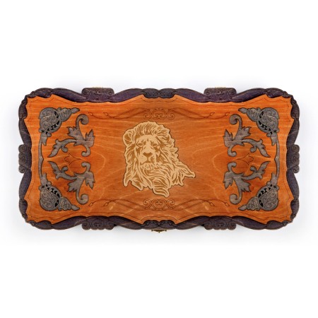 Wooden backgammon large, board game "Leo", carved, 45 x 45 cm