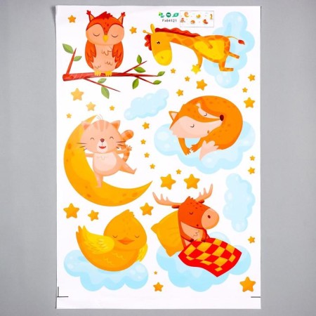 Sticker Plastic Interior color "Sleeping animals on the clouds" 40x60 cm-1