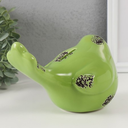 Pig a piggy bank Ceramics "Green Sparrows" 18.8 11.9x13 cm-2