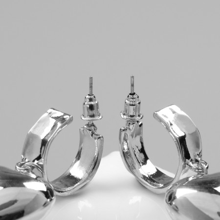 Earrings plastic "heart" voluminous, silver color-2