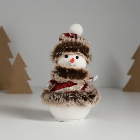 Souvenir Textile "Snowman in a red fur coat with patterns" 7.5x7.5x12.5 cm