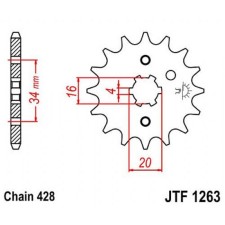 Front star, presenter, jtf1263 for a motorcycle, steel, chain 428, 13 teeth