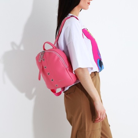 A backpack with a zipper, 4 external pockets, pink color-5