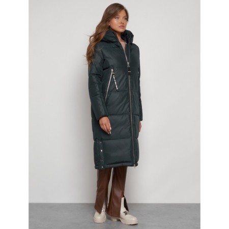 Coat insulated winter female, size 46, dark green color-2