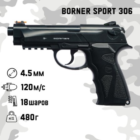 Pneumatic pistol "Borner Sport 306" cal. 4.5 mm, 3 j, bldg. plastic, up to 120 m/s