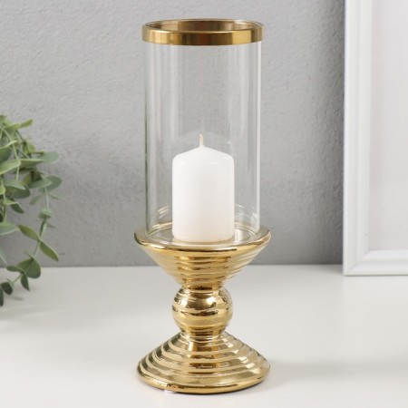 Ceramics candlestick, glass on 1 candle "Illusion. Zebra" d = 7.5 cm gold 9x9x24 cm-3