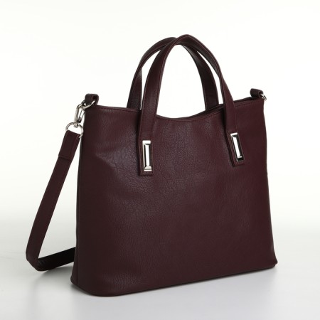 Bag-tout, 2 parts on zippers, external pocket, long belt, burgundy color-2
