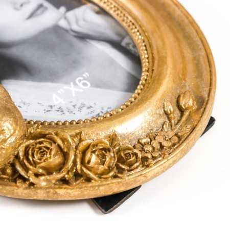 Photo frame Polystone 10x15 cm Oval "Golden Bird and Roses" gold 20x15.5 cm-3