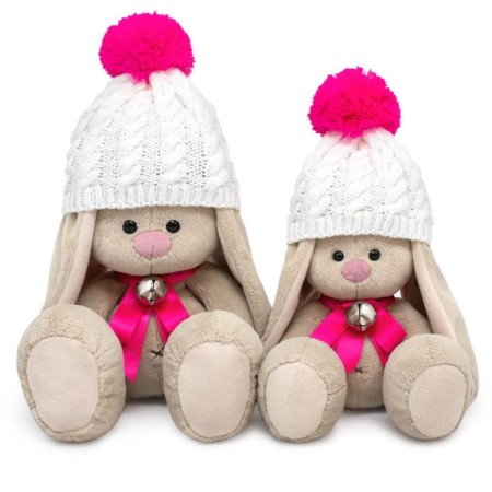 Soft toy "Bunny Mi", in a white hat with a pompon, 18 cm-5