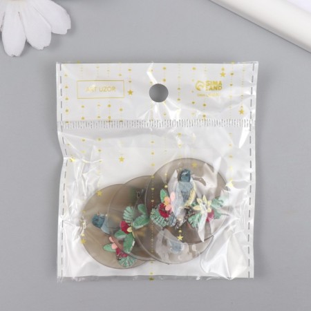 Decor for the work of acrylic "Bird on a palm branch with flowers" 0.2x3.5x3.5 cm-3