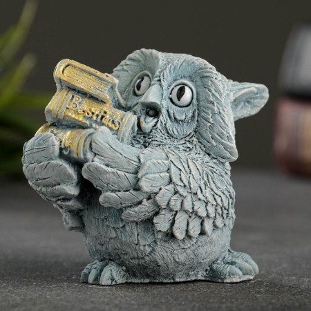 Figure "Owl with books" gray-blue 10x6x6cm-4