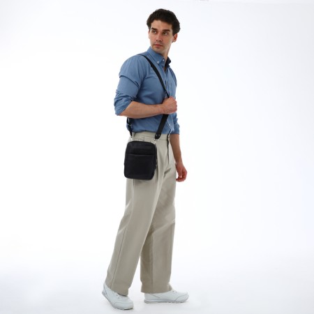 Male bag over the shoulder, Textura, artificial leather, black color-10