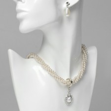 Set 2 objects: earrings, necklace “ladies” torsion, white color in silver, 45 cm