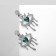 Earrings with rhinestones "melting" eyes, white-green color in silver