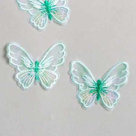Decor for creativity Textile Embroidery "Green butterfly" 4.7x5.5 cm