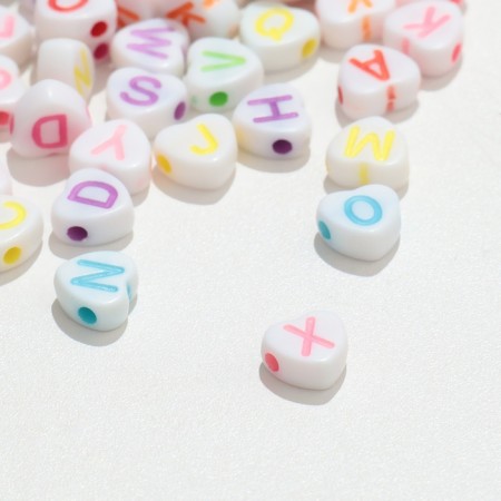 Acrylic bead "letters" in the heart (mix), set 10 g, color mix-1
