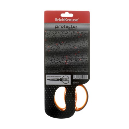 Scissors 20.5 cm Erichkrause Protector, with a cover, reinforced, shock-resistant, gray-orange-4