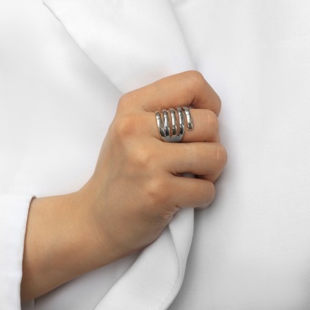 Ring Metal "Trend" five lines, color silver, size 17-4