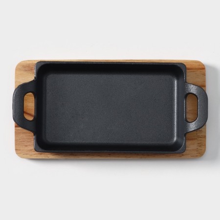 Cast iron pan “rectangle”, 25 × 12 cm, with handles, on a wooden stand-2
