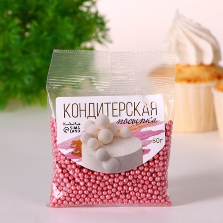 Confectionery sprinkling "Shine", pink, 2-5 mm, 50 g-1