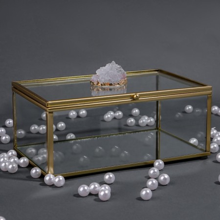 Organizer for storage "Mountains", with a lid, glass, with a mirror -bottom, 1 section, 17 × 10.5 × 7 cm, the color is transparent/copper-3
