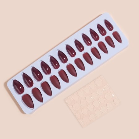 Follow nails, 24 pcs, with glue plates, the shape of the almonds, matte/glossy, cherry color-2