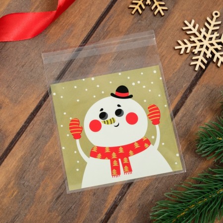 BOPP package with sticky tape, "snowman", 10 x 11 cm