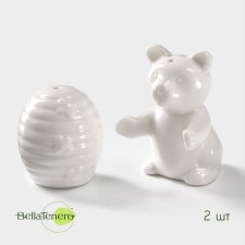 Набор фарфоровый для специй BellaTenero «Мишка с ульем», 2 предмета: солонка 30 мл, перечница 25 мл