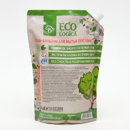 Ecologica dishwashing gel, cotton and flax seeds extract, doipak, 750 ml-1