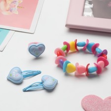 The kit of children's “chosen” 4 subjects: 2 hairpins, bracelet, ring “peas”, mix shape, mix color