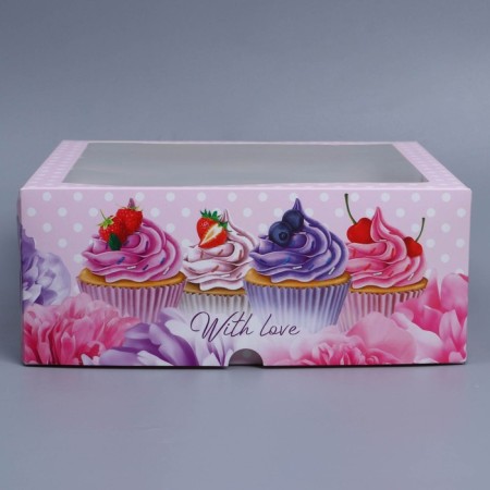 Capcake box, confectionery packaging with a window, 9 cells "Capcake", 25 x 25 x 10 cm-2