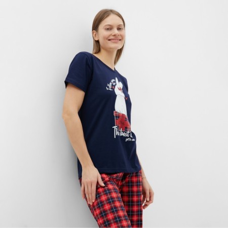 Homemade female set (T -shirt/pants), blue color, size 46-4