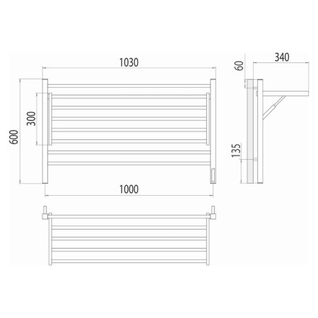 Terminus heated towel rail "Horizon" P8, 1000x600 mm, chrome-3
