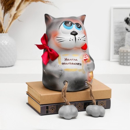 The piggy bank "Cat - Dreams come true" gray, 23cm