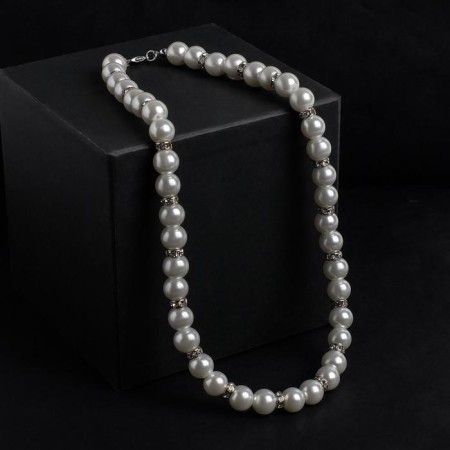 Pearl beads "Bride" ball No. 10, white color with rhinestones, l = 40 cm