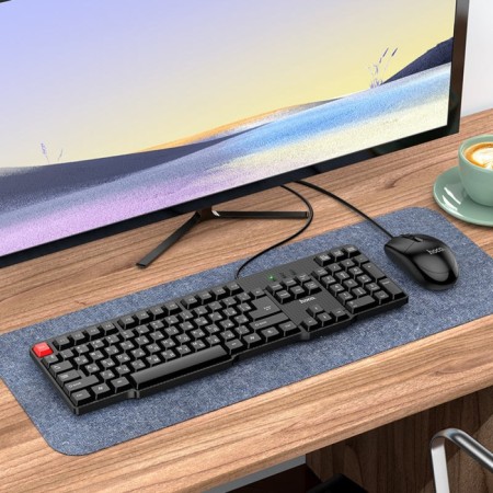 Keyboard set + Hoco GM16 mouse, wired, membrane, cable 1.2 m, black-3