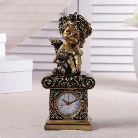 Table fireplace watches "Angel with a teddy bear", color gold, h = 25.5 cm, mix