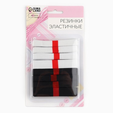 Elastic elastic bands, 10/12/15 mm, 1 m, 8 pcs, black/white color-1
