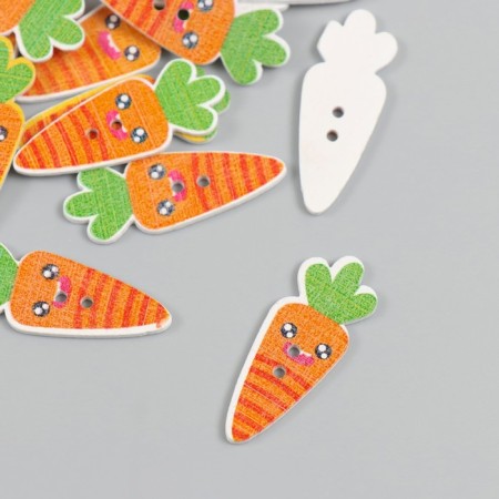 Buttons wood for creativity 2 punctures "Carrot-Smail" set 20 pcs 1.3x3.5 cm