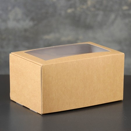 Cardboard mono-unit under 2 cupcake, with a window, craft, 16 x 10 x 8 cm