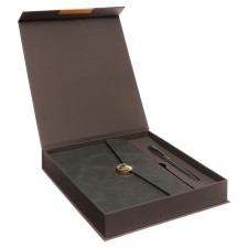 Organizer on the rings A6+, 80 sheets, leatherette, with a valve, a line, with a handle, in a gift box, gray