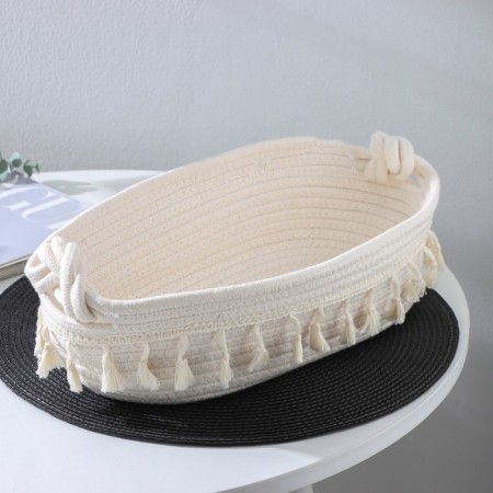 Basket for storage ladled handmade LadoM "Vilena", 38 × 22 × 12 cm, white color-5