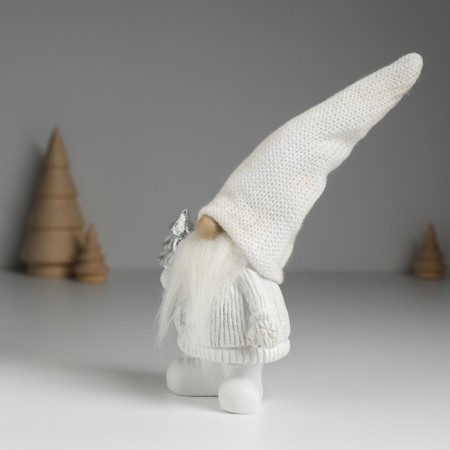 Polystone souvenir "Santa Claus in a white knitted cap, with a silver Christmas tree" 8.5x5x18 cm-3
