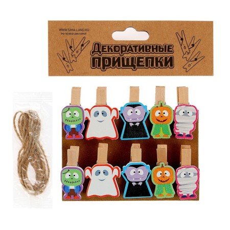 Decorative clothespins with a rope for the suspension "Monster" set 10 pcs., 1.5 × 12 × 14 cm-2