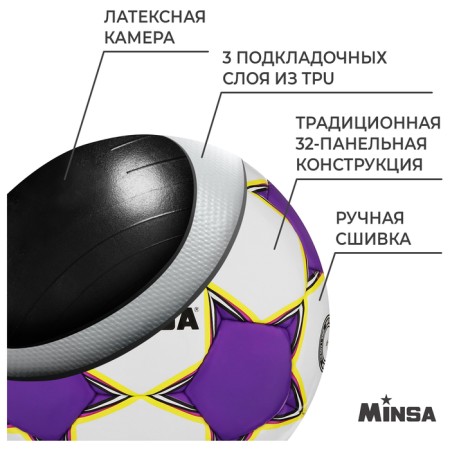 Ball football minsa match, tpu, manual stitching, 32 panels, p. 5-2