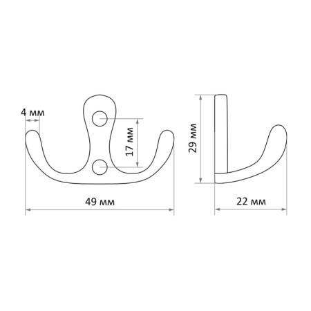 Furniture tundra hook TKD005, two -rod, copper, 5 pcs TMP-4