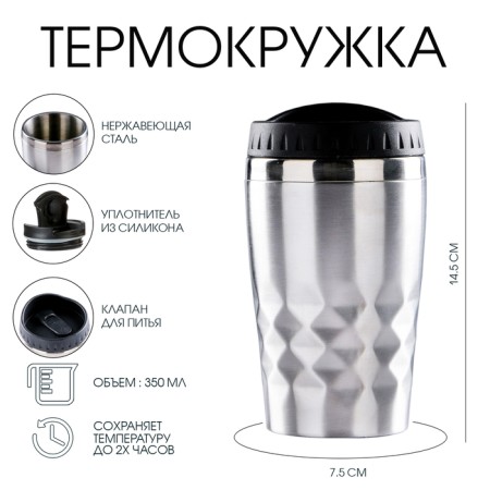 Thermal circle, 350 ml, graphics, retains heat 2 hours, 14.5 x 7.5 cm, chrome