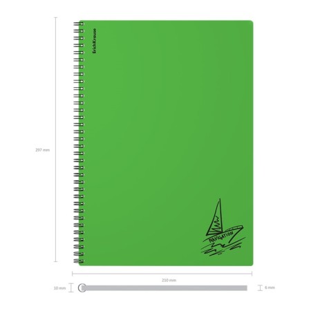 A4 notebook, 80 sheets, cage on spirals, erichkrause, motion, green, plastic cover-4