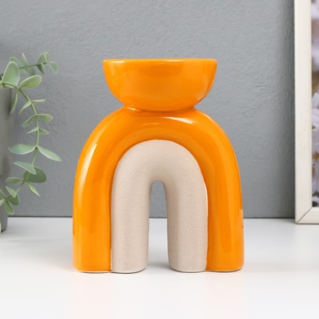 Ceramics candlestick for 1 candle "Medusa" sand-orange 11.7x8x15 cm-2